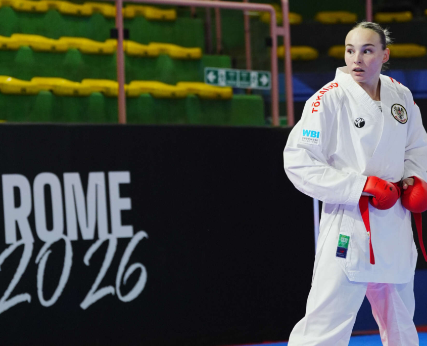 Karate Vorarlberg Athletin Hanna Devigili bei der Premier League in Rom mit starkem Auftritt gegen Olympiasiegerin und Weltklasse Konkurrenz