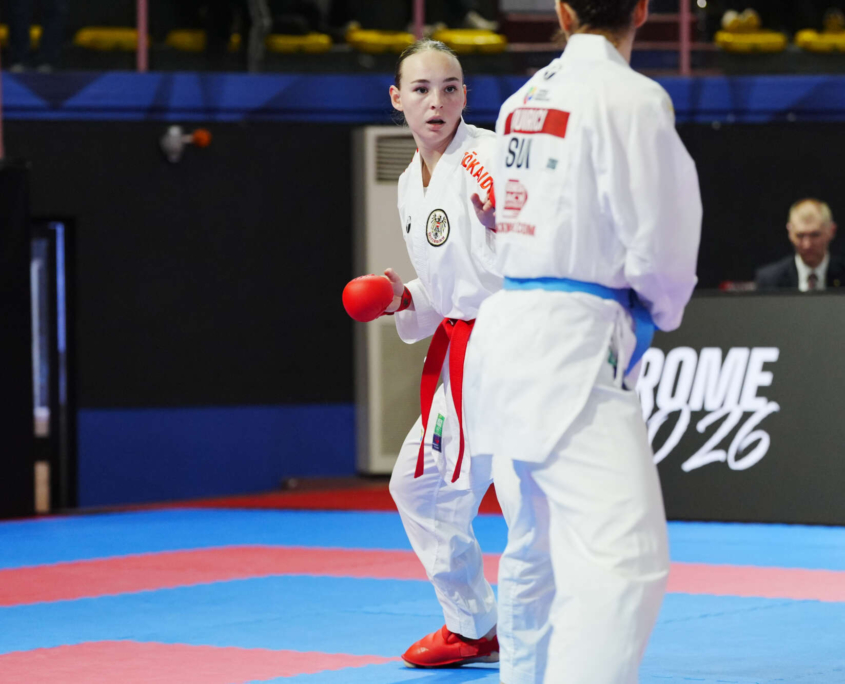 Karate Vorarlberg Athletin Hanna Devigili bei der Premier League in Rom mit starkem Auftritt gegen Olympiasiegerin und Weltklasse Konkurrenz