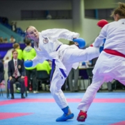Karate Vorarlberg Athletin Hanna Devigili kämpft offensiv beim Grand Prix Slovakia in Bratislava