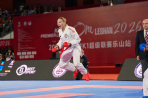Karate Vorarlberg Sportlerin Hanna Devigili bei einem WKF Elite Turnier im Kumite