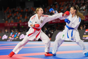 Karate Vorarlberg Sportlerin Hanna Devigili bei einem WKF Elite Turnier im Kumite